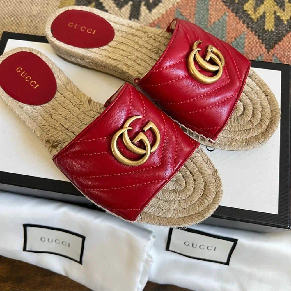 GUCCi Charlotte GG Marmont Nappa Leather Espadrilles Orig Box EU37 Worn Twice!